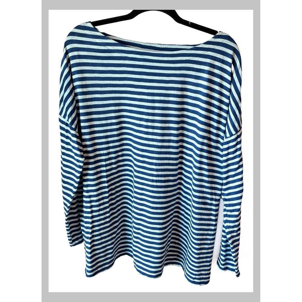 J. Jill Womens XL Tall Blue Striped Long Sleeve Cotton Boat Neck Tee KTP237763